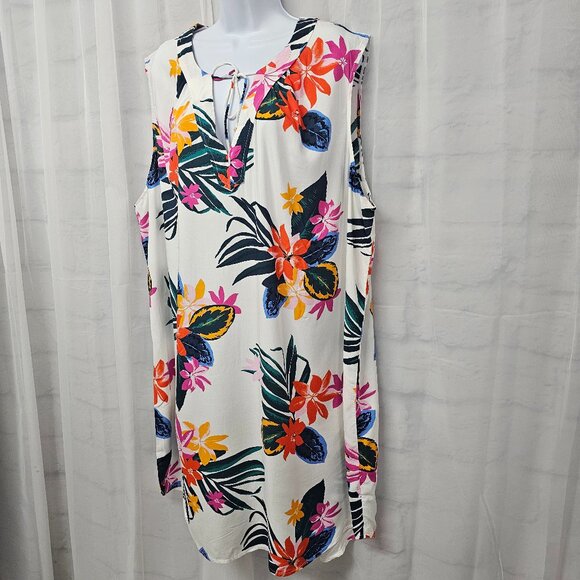 Old Navy Dress Tropical Floral Hawaiian Sleeveless White Orange 2XL - Picture 5 of 10